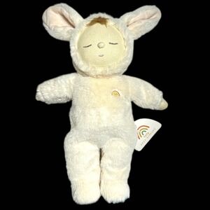 Olli Ella Cozy Dozy Dinkums Bunny Moppet Plush Cream Rainbow NWT